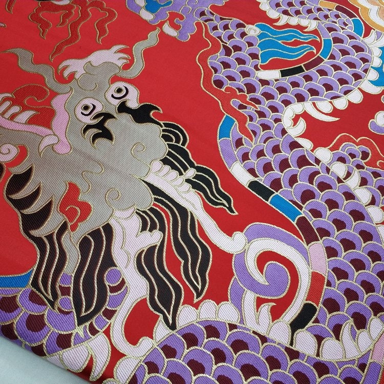 Tissu brocart de soie brodé à double dragon - Modèle de cheongsam de mariage
