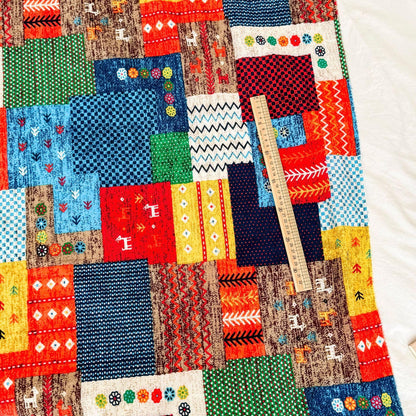 1960s Cotton Fabric: Colorful Patchwork Print, Sewing & Upholstery