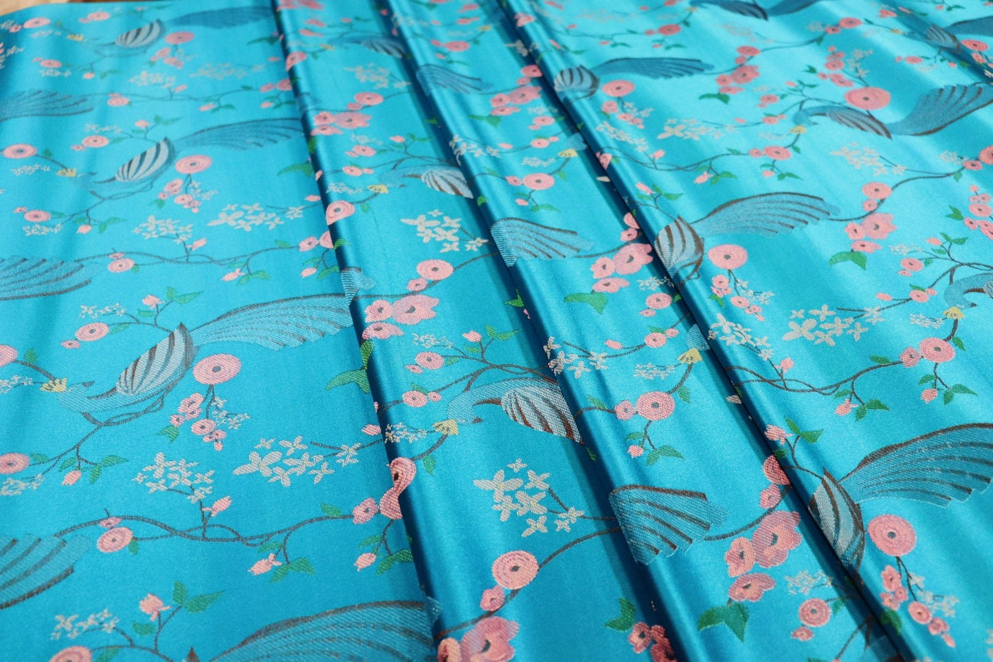Peacock Bird Damask Fabric: 29.5"W Jacquard Satin Brocade