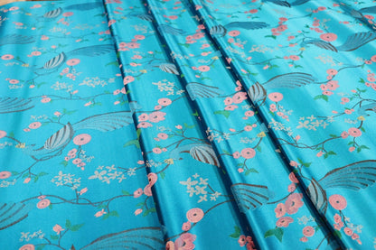 Peacock Bird Damask Fabric: 29.5"W Jacquard Satin Brocade