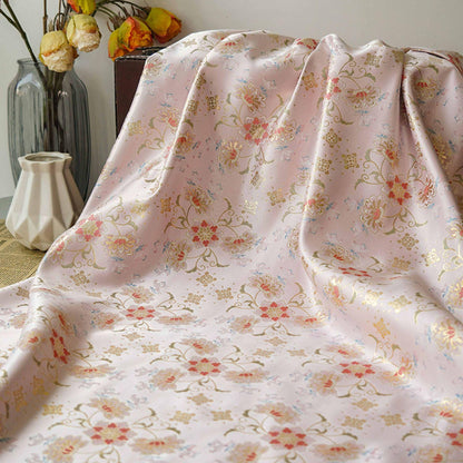 Gold Thread Jacquard Fabric: Pink 3D Flower Designer Fabric, 62"W