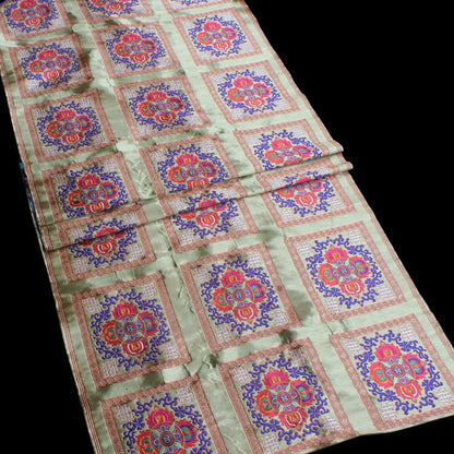 29"W Vintage Tibetan Brocade Fabric: Silk Satin Upholstery Textile