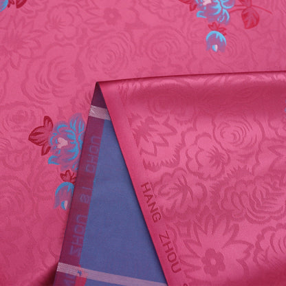 Tissu brocart de nylon à roses rouges : confection de robes Cheongsam, matelassage – au mètre