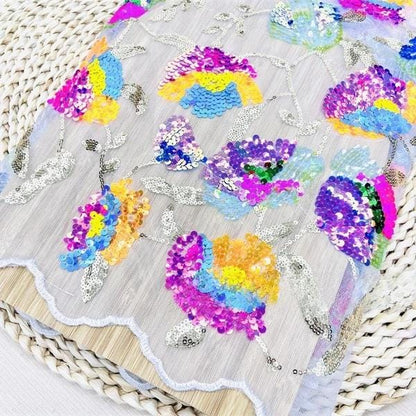 Floral Sequin Embroidery Lace Fabric: 50"W Wedding Prom Dress