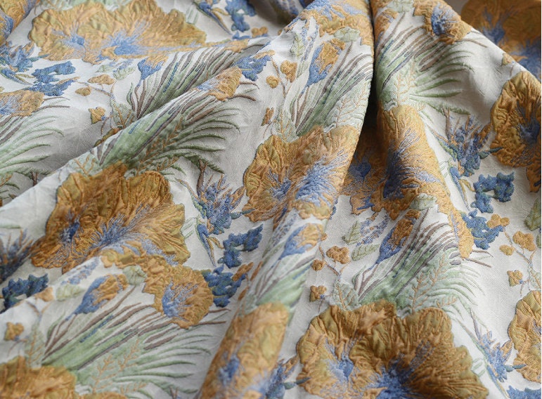 Vintage Rhubarb Jacquard Fabric: 3D Floral Designer Fabric, 60"W