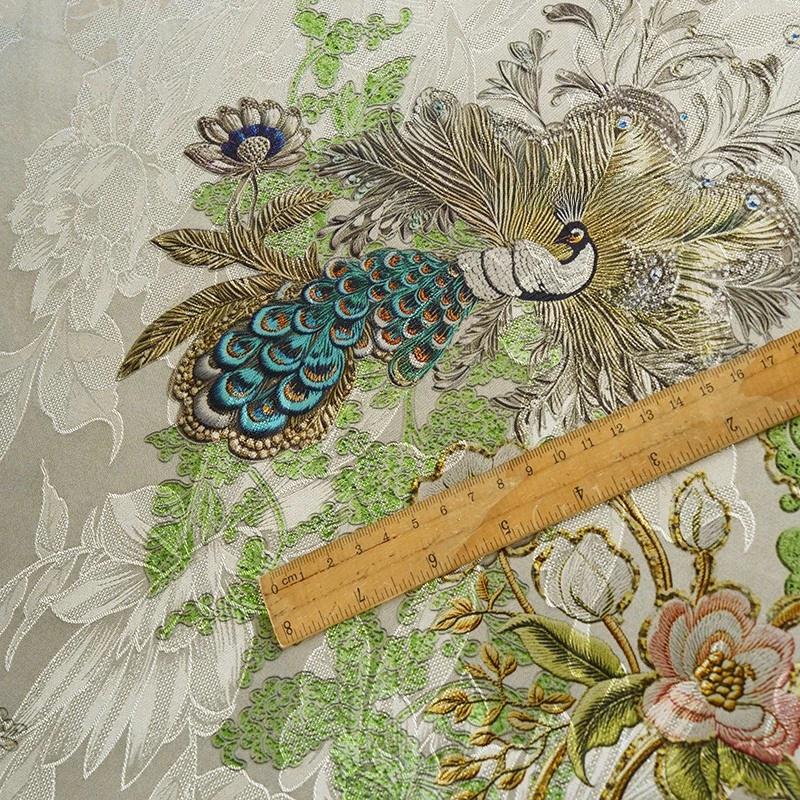 Tissu satiné de soie « Thé Paon » : Ameublement vert, costumes, rideaux (58 po L)