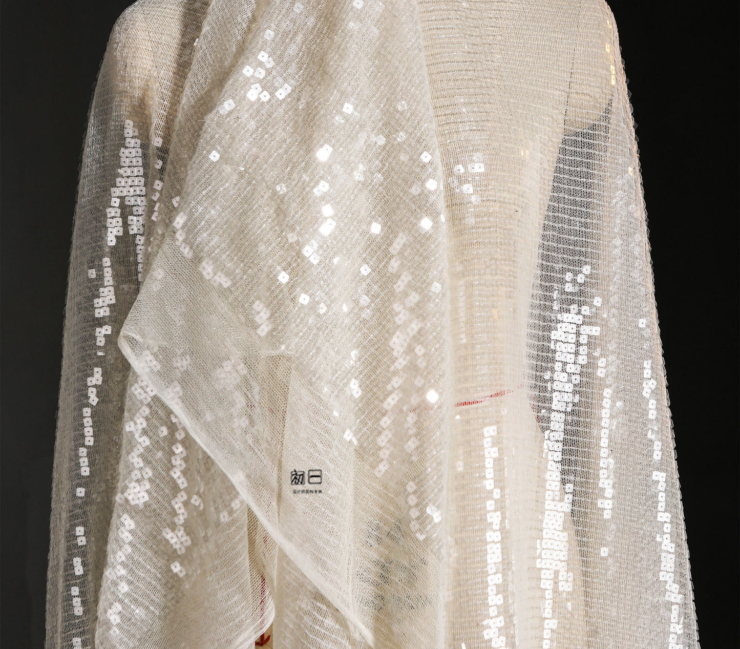 Champagne Sequin Embroidered Mesh Fabric, 47"W Scale Design