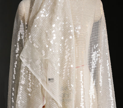 Champagne Sequin Embroidered Mesh Fabric, 47"W Scale Design