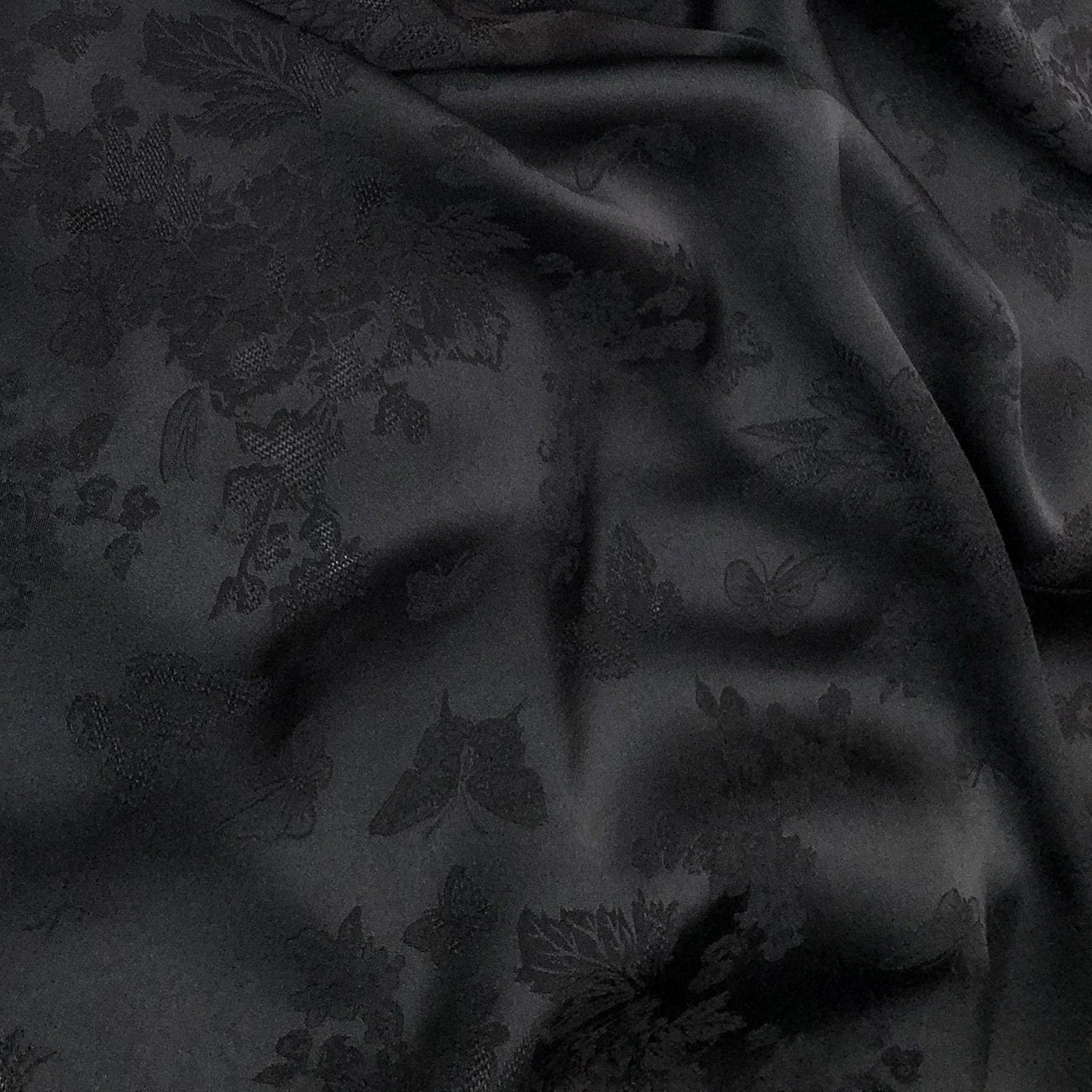 Dragon Phoenix Jacquard Fabric: Black & White Satin (By The Meter) - Poppylollipop