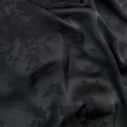 Dragon Phoenix Jacquard Fabric: Black & White Satin (By The Meter) - Poppylollipop