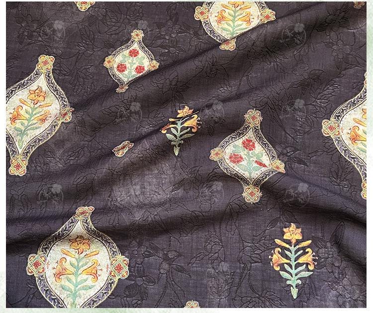 Geometric Floral Tencel Ramie Fabric: Dressmaking, Upholstery - 59" Wide