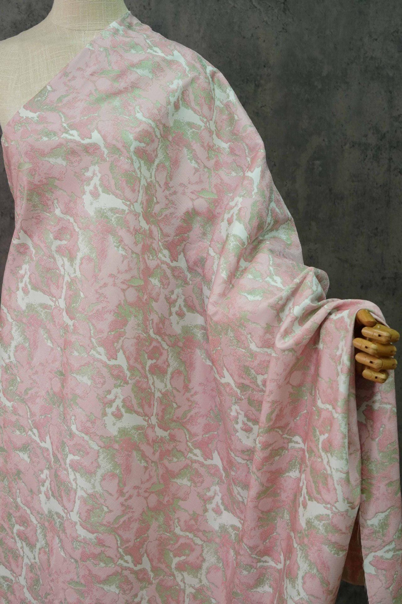 Pink Floral Jacquard Fabric: Retro Style Upholstery & Sewing, 60" Wide