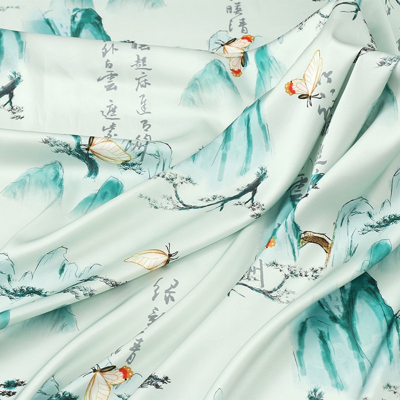 Ancient Pattern Tea Silk Fabric: Rich Texture Satin, 59"W
