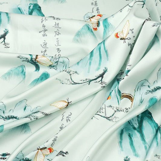 Ancient Pattern Tea Silk Fabric: Rich Texture Satin, 59"W