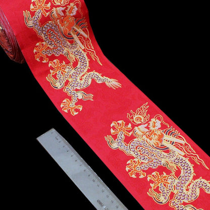 Dragon Jacquard Ribbon: Gold Hanfu Trim, Ethnic Style (10cm)