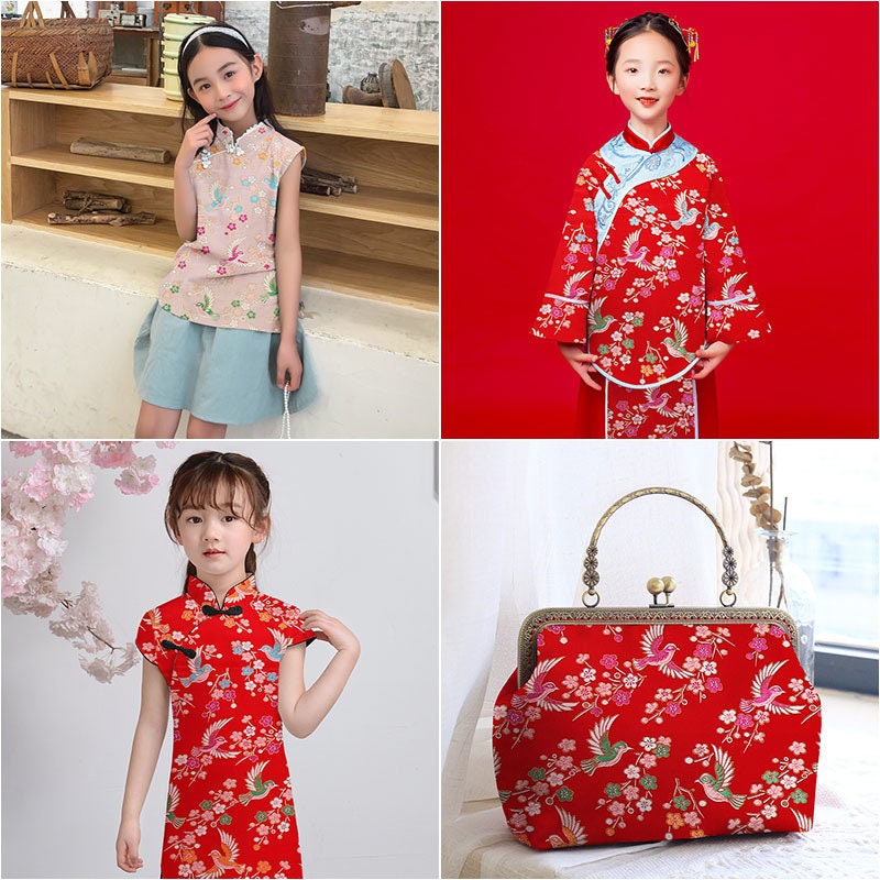 Bird Pattern Rayon Brocade Fabric: 57"W Cheongsam Costume Material