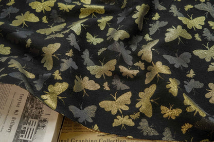 Gold Butterfly Jacquard Fabric: Embossed Woven Upholstery, Costume, Curtain, Bag, Dress (55"W)