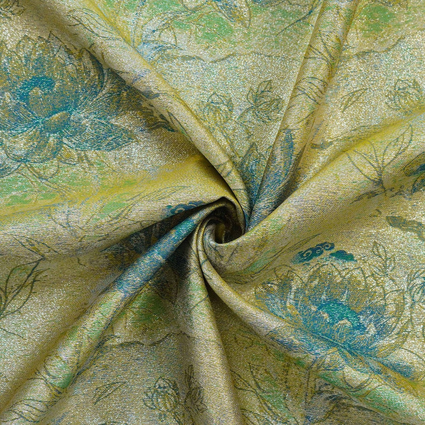 Gold Thread Jacquard Fabric: Green Lotus Upholstery & Dress Sewing (60" W, By The Meter