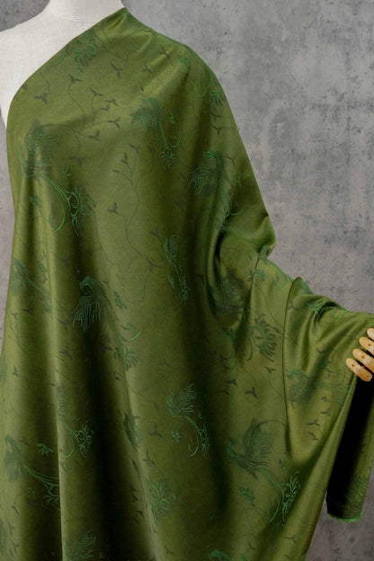 Dark Green Jacquard Fabric with Subtle Phoenix Pattern for Qipao Dressmaking, 54"Wide