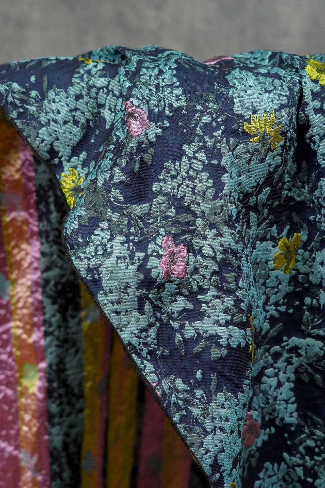 Blue Floral Embossed Jacquard Fabric: DIY Handbag & Upholstery Material (64" Wide)