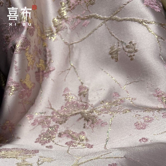 Plum Blossom Jacquard Fabric: Pink Cheongsam Qipao Material (By The Meter)