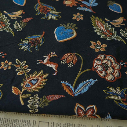 Black Animal Jacquard Fabric: Floral Upholstery, Costume, Decor - 59"W
