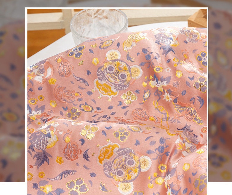 Pink & Gold Tiger Jacquard Brocade Fabric - 59" Wide
