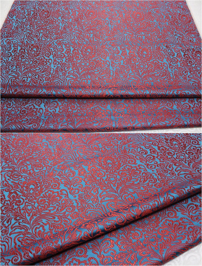 Tissu brocart Queue de Phénix : Damas rouge et noir pour coussin Cheongsam (29,5 po L)