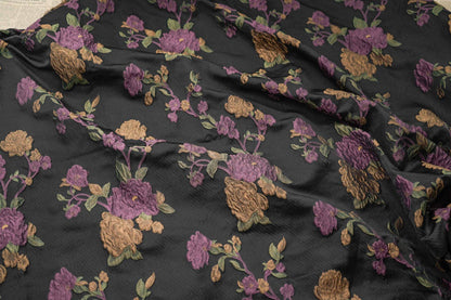 Tissu jacquard à motif floral et fils dorés : Tissu de créateur Vintage Palace, 147 cm de large
