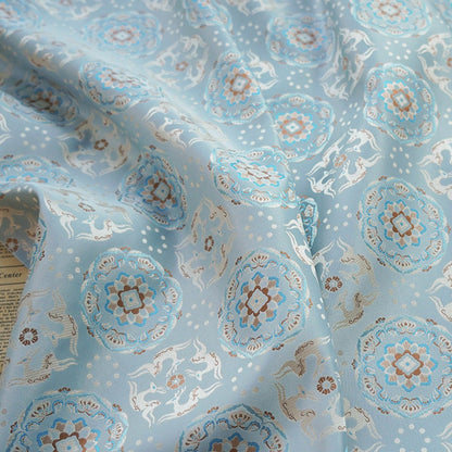 Floral Brocade Fabric: Blue Jacquard Sewing Material (65")