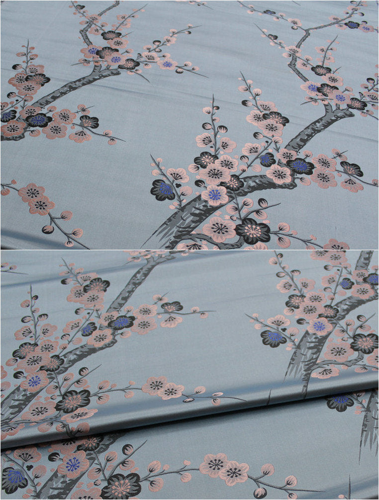 Plum Blossom Brocade Fabric: Chinese Jacquard Silk Rayon Blend (29.5" Wide)