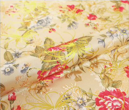 Chrysanthemum Silk Brocade Fabric: 59"W Floral Damask, Upholstery & Sewing
