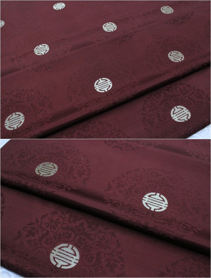 Chinese Fu Brocade Fabric: Floral Jacquard Satin, 29.5"W