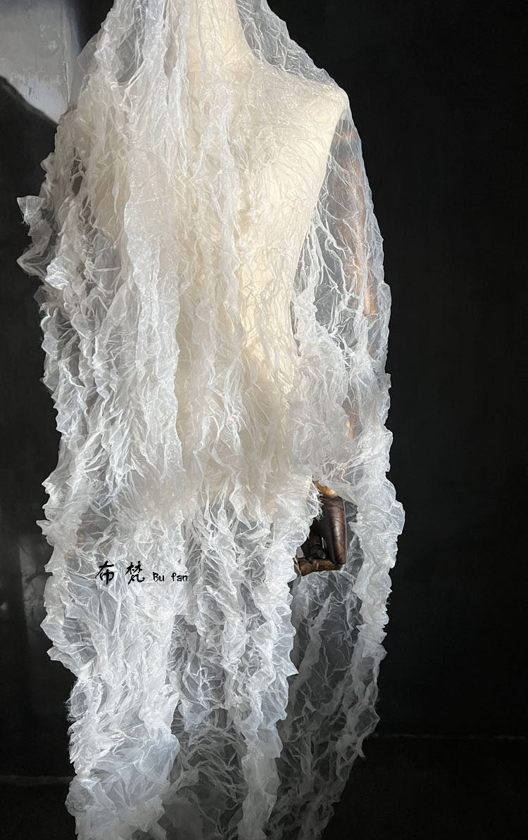 3D Texture Organza Fabric: Irregular Crystal Folds, 55"W French Style