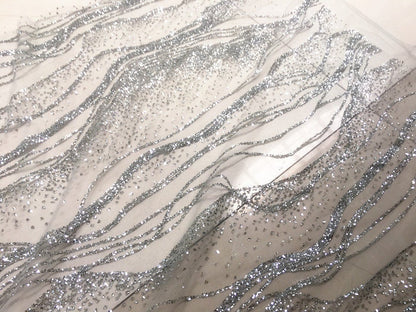 Tissu polyester effet vague brillante : voile à paillettes bronzées, 150 cm de large