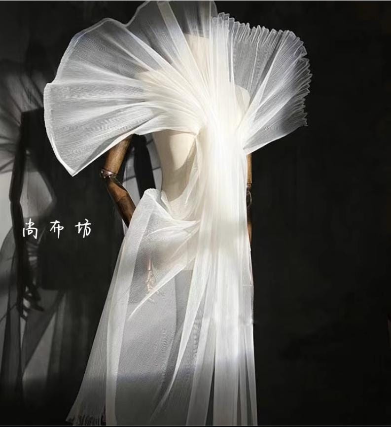 Crinkled Pleated Organza Fabric: 55" Wide Stiff Texture