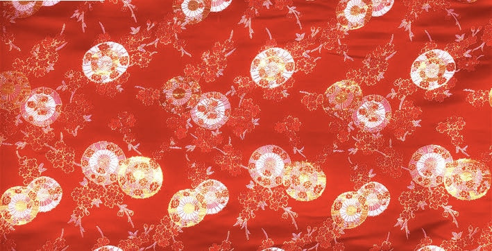 Tissu brocart jacquard pour parapluie japonais : kimono en rayonne de soie rouge, ameublement (150 cm de large)