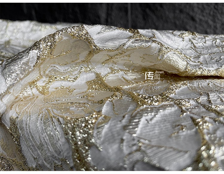 Gold Embossed Jacquard Fabric: 53"W Floral Upholstery Fabric