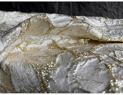 Gold Embossed Jacquard Fabric: 53"W Floral Upholstery Fabric