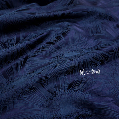 Deep Navy Floral Brocade Fabric: Silk Rayon Jacquard, 29"W