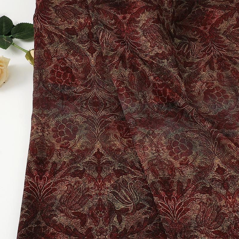 Gold Ink Floral Jacquard Acetate Satin Fabric ��"W, Bridal Wear