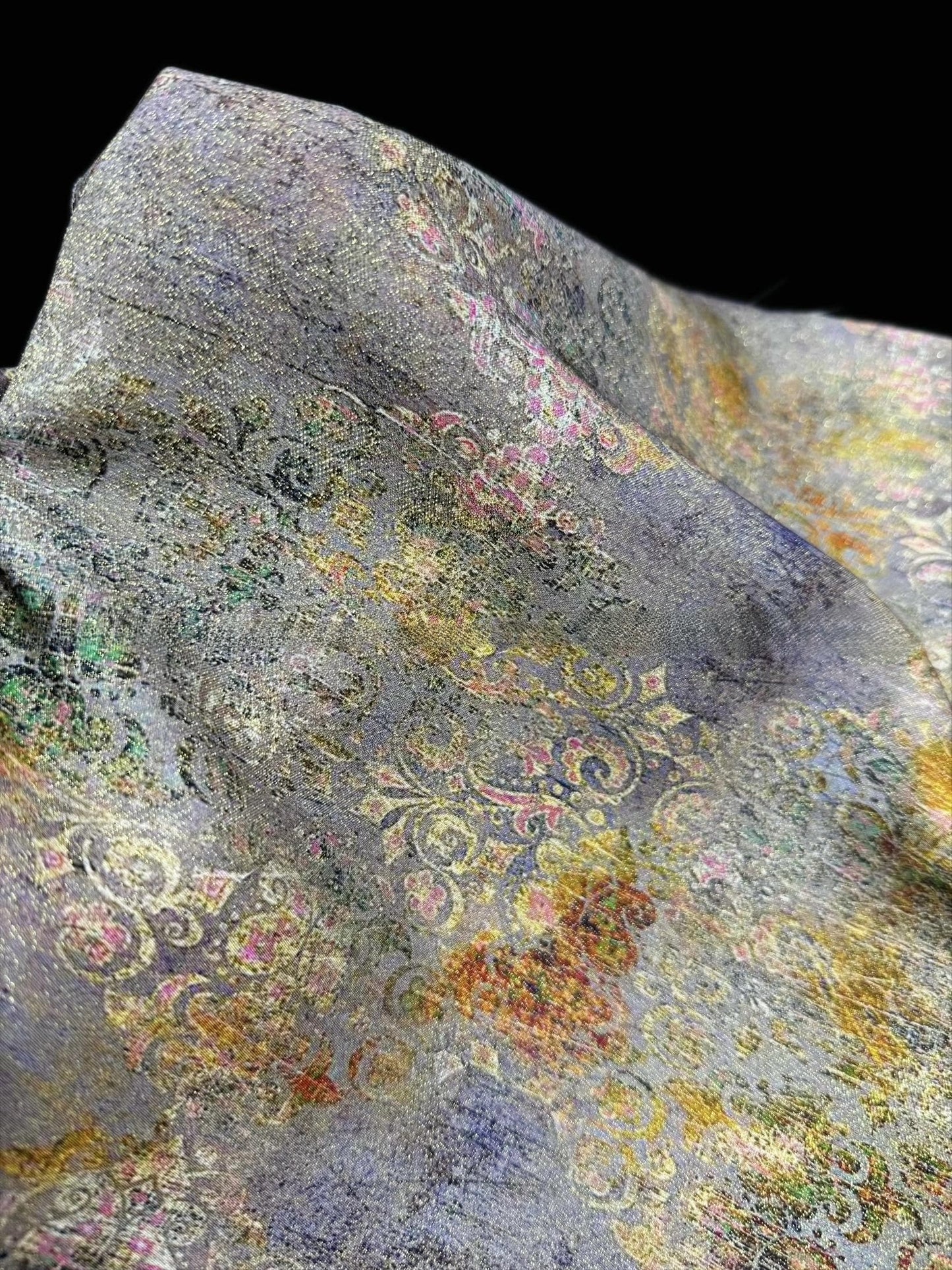 Oriental Silk Brocade Fabric: Gold Print Textile for Cheongsam, 55"Wide