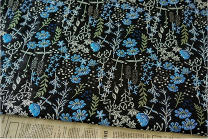 Blue Flower Jacquard Fabric: 3D Relief Polyester, 57" Wide