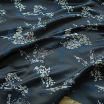 Jacquard Fabric: Ancient Fan Pattern Silk Rayon Blend, 67"W