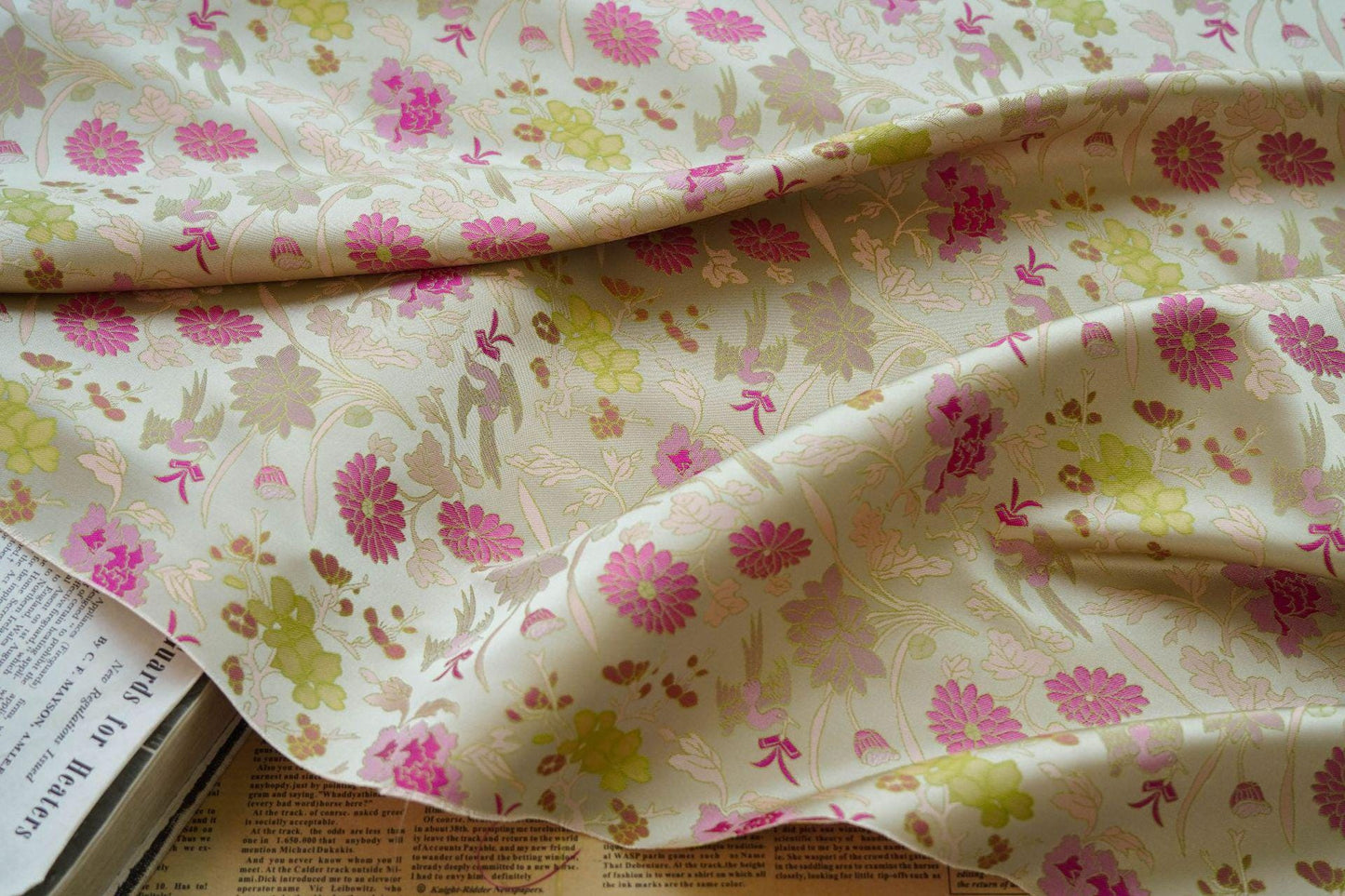Gold Thread Floral Jacquard Fabric: 3D Texture, 55" Wide