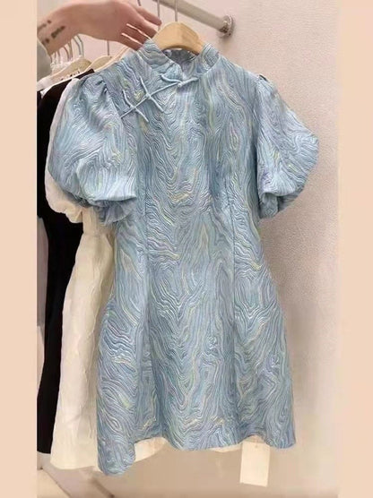 Gold & Light Blue Jacquard Fabric: 3D Texture Oil Painting Design