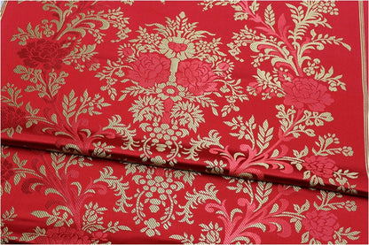 Red and Gold Peony Silk Brocade Fabric: 29.5"W Wedding Upholstery