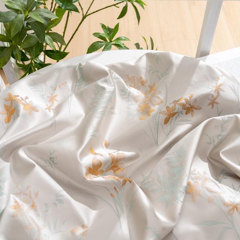 Nishijin Woven Magnolia Brocade: Gold Thread Jacquard Silk Fabric - Poppylollipop