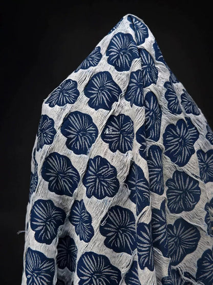 Floral Jacquard Denim Fabric: 3D Cotton Weave, 67" Wide