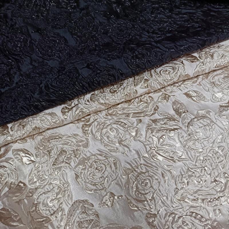 Metallic Rose Jacquard Fabric: 3D Texture, 54" Wide